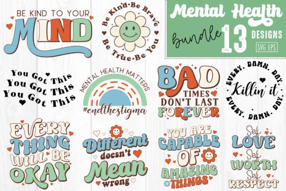Mental Health Bundle: Graphics for Crafts & Branding